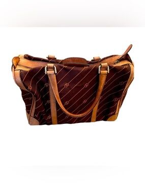 GUCCI Vintage 70's GG Boston Bag in Orange Stripe Brown Canvas Doctor Bag